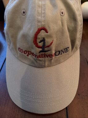 Cooperative Khaki Baseball Cap with Red & Navy Embroidery